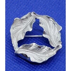 Vintage Brooch 3 Leaves Wreath Sterling Silver MCM C.R. Co. Realistic Design